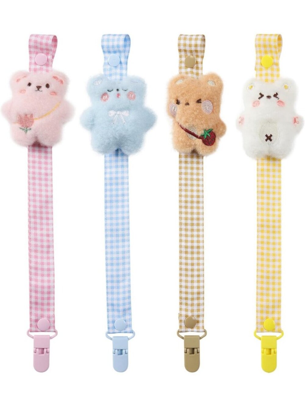 4-Pack Big Size Pacifier Clips - Cute Baby Holder in Pink, Blue, Brown, Yellow